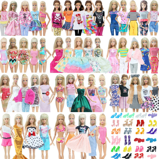 10 Pcs/Set Fashion Outfits Daily Wear Shoes Casual Vest Shirt Skirt Pants Dress Dollhouse Accessories Clothes for Barbie Doll